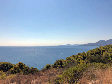 Summer Travel Vacation. View On Beautiful Beach On Greece Shore.の写真素材