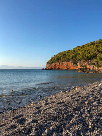 Summer Travel Vacation. View On Beautiful Beach On Greece Shore.の写真素材