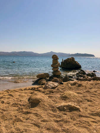 Summer Travel Vacation. View On Beautiful Beach On Greece Shore.の写真素材