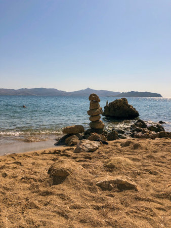 Summer Travel Vacation. View On Beautiful Beach On Greece Shore.の写真素材