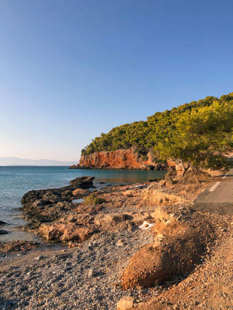 Summer Travel Vacation. View On Beautiful Beach On Greece Shore.の写真素材
