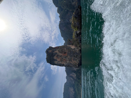Scenic beach and Andaman sea in Railey Bay, Thailand, cloudy. High quality photoの写真素材