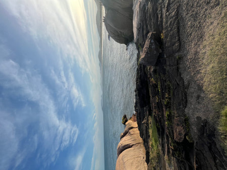 View of the sea from the cliff, Madeira island, Portugalの写真素材