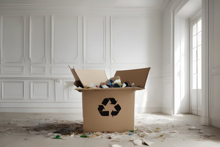 Recycling concept. Recycling waste in a cardboard boxの素材