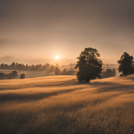 Sunrise in Tuscany, Italy. Landscape with foggy meadowの素材