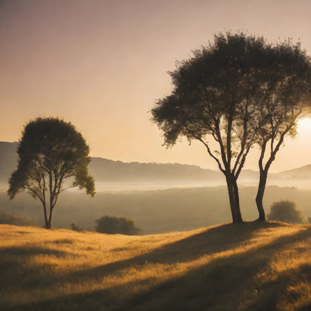Sunrise in the Tuscany countryside, Italy, Europe.の素材