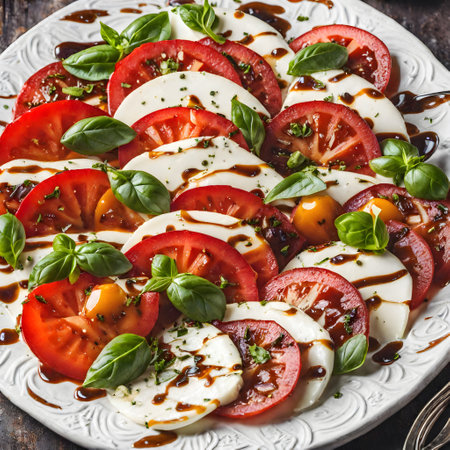 Caprese salad with tomatoes, mozzarella cheese and basilの素材