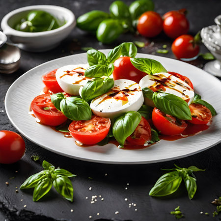 Caprese salad with mozzarella cheese, tomatoes and basilの素材