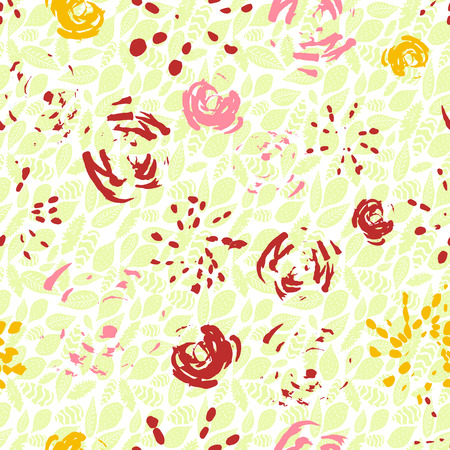 Creative loose floral seamless pattern background made with inky brush strokes. Abstract flowers and leaves. Vectorのイラスト素材
