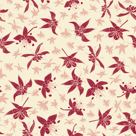 Pink cocoa flowers and silhouettes seamless vector pattern background. Great for fabric, packaging, home decor, wallpaper and more.のイラスト素材