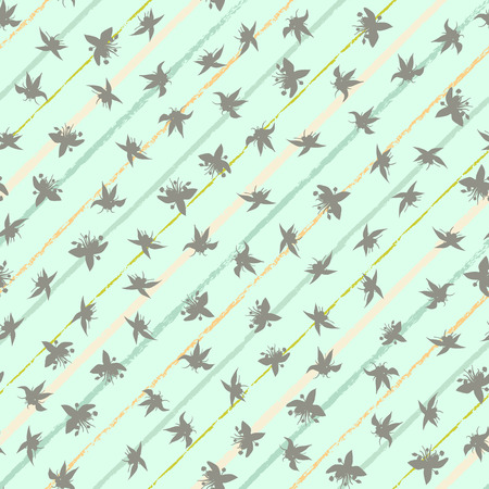 Cacao tree flower silhouettes on diagonal stripes seamless vector pattern background. Great for fabric, packaging, paper, stationery, home decor, wallpaper and more.のイラスト素材