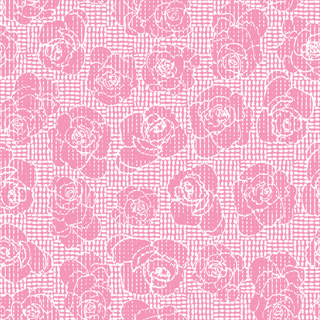 Embroidery inspired striped floral seamless pattern of roses on a canvas textured background. Vectorのイラスト素材