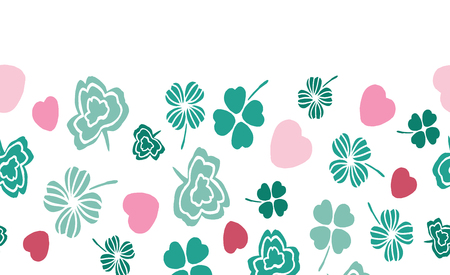 Colorful green and pink Irish symbols horizontal border with hearts and shamrocks.Vectorのイラスト素材