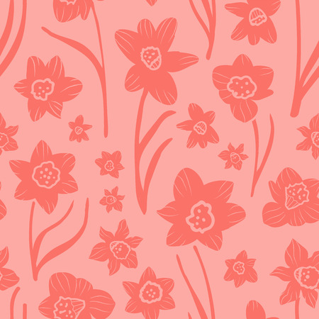 Monochrome coral hand drawn daffodil silhouette texture. Seamless vector pattern. Great for apparel, fabric, home decor, stationery.のイラスト素材