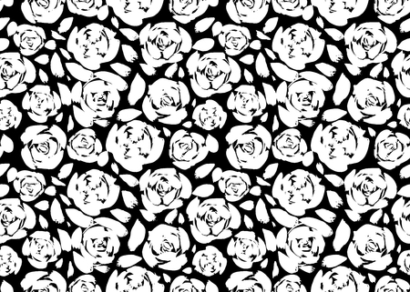 Abstract white on black hand painted rose silhouettes texture. Seamless vector pattern.Great for home decor, apparel, stationery.のイラスト素材