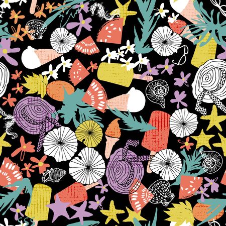 Dark summer beach vacation seamless pattern print background design. Vectorのイラスト素材