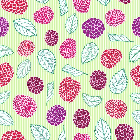 Berries and pinstripes seamless pattern background design. Summer fruit berry print.のイラスト素材