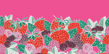 Colorful berries and leaves seamless border. Vector
