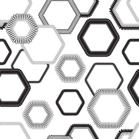 Black and white retro hexagon pattern texture print seamless background design - Vectorのイラスト素材
