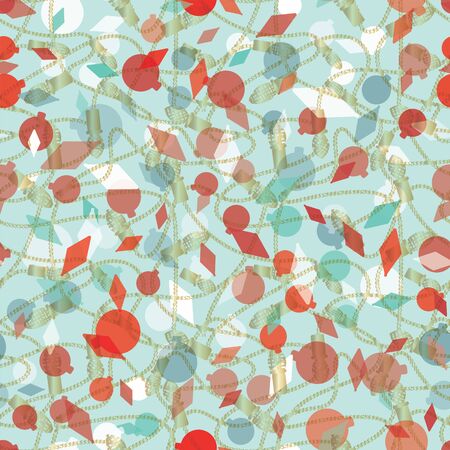 Christmas light garland seamless pattern with Christmas bauble confetti shapes. Festive holiday background.のイラスト素材