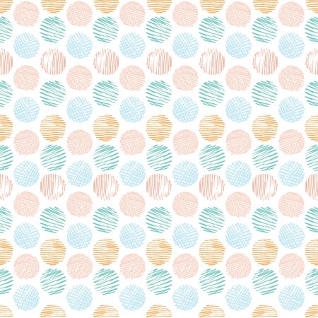 Fun textured doodle pastel polka dots seamless vector pattern background. Hand drawn geometric print design great for kids, stationery, wrapping paper, fabric, home decor.のイラスト素材