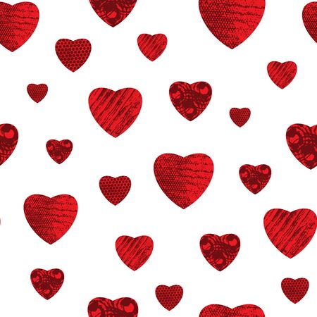 Bouncy heart pattern seamless vector background design print. Red and white textured hearts...