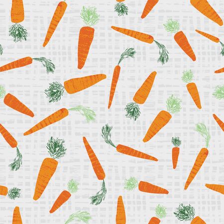 Textured carrot illustration on checked background. Seamless vector pattern background print.