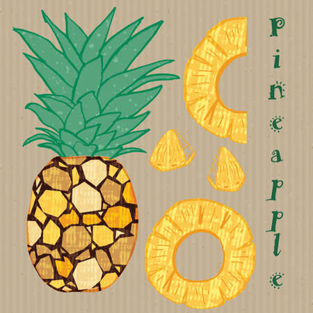 Pineapple tropical fruit vector illustration. Colorful textured modern design.のイラスト素材