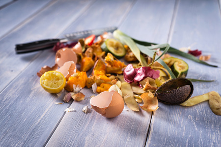 Organic leftovers, kitchem scraps, waste from vegetable ready for recycling and to compost....