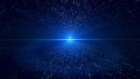 Abstract blue star trail on dark background. light effect. vector illustrationの写真素材