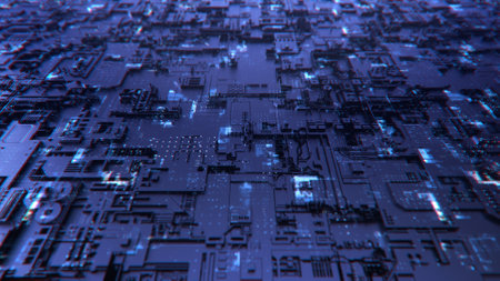 Circuit board close up. Technology background. 3d rendering.