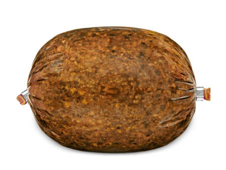 Haggis. Cut Out. Made from sheeps offal, oatmeal, suet, spices and onions stuffed into the sheeps stomach, Haggis is considered to be the National Dish of Scotland.の写真素材