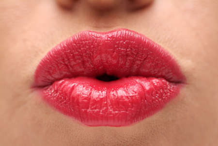 Red Lips of a Female Close Upの写真素材