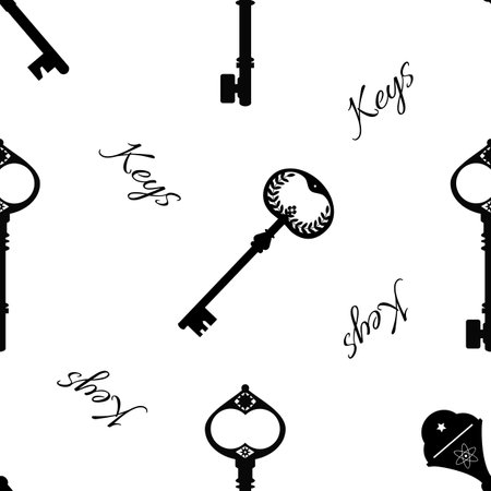 Vector graphic seamless pattern with key silhouettes on a white backgroundのイラスト素材