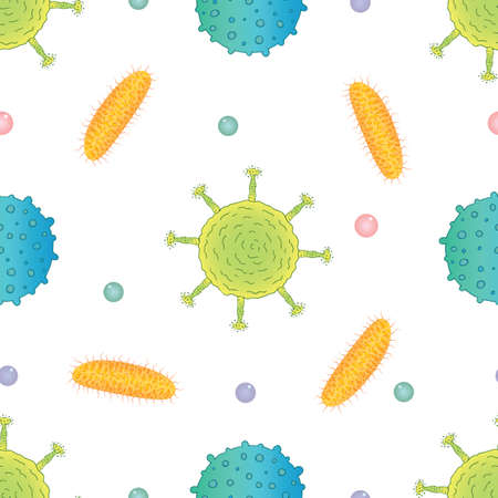 Vector graphic seamless pattern with different viruses on a white backgroundのイラスト素材