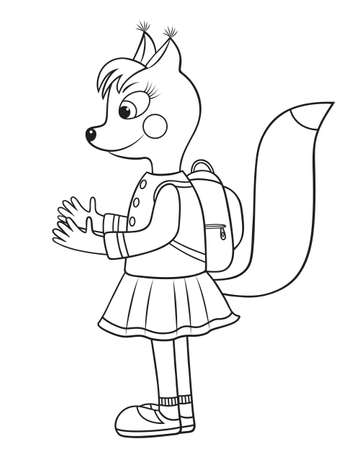 Vector graphic illustration with cute small squirrel going to school with her schoolbagのイラスト素材