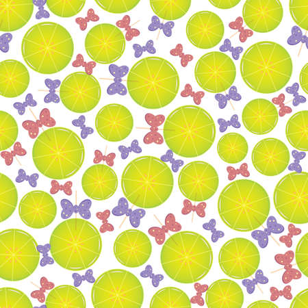 Vector seamless pattern with lemon lollipops and bows. Can be used for packing prints and textileのイラスト素材