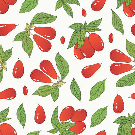 Organic collection. Vector hand drawn seamless pattern with barberry and european cornel plants on a...