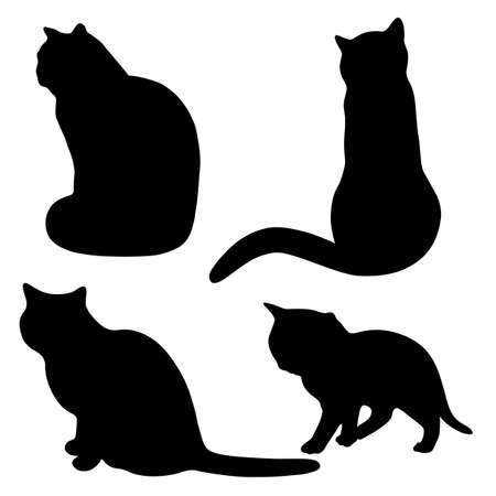 Vector cat illustrations. Set of black silhouettes. different poses of cats.のイラスト素材