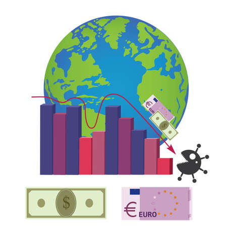 Vector illustration depicts the growth and decline of the global economy from 2004 to 2020. Economic collapse due to coronavirus pandemicのイラスト素材