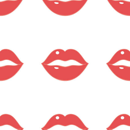 vector graphic seamless pattern with bright red lips on a white backgroundのイラスト素材