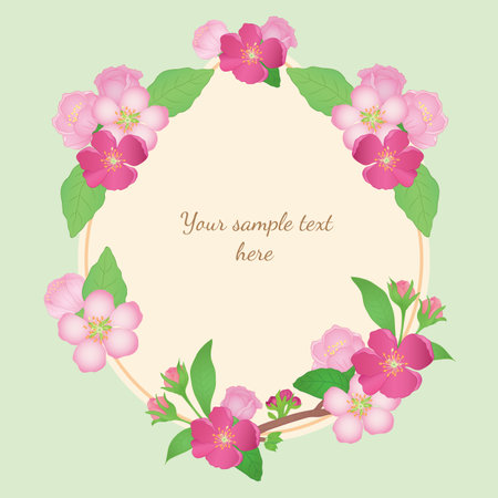 Vector apple blossom frame on light green color backgroundのイラスト素材