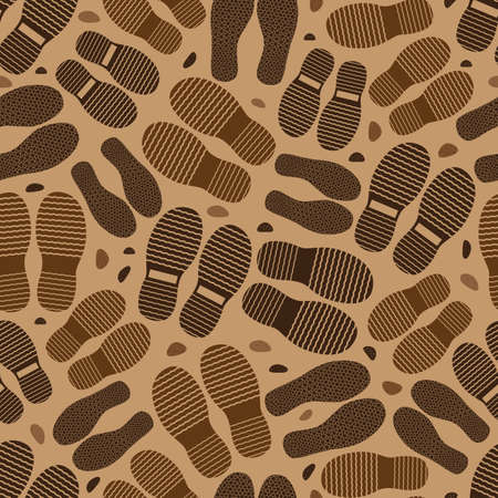 Vector seamless pattern with traces of shoes and stons on a brown background backgroundのイラスト素材