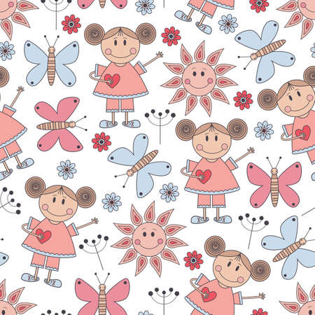 Vector bright seamless pattern. Funny objects made of childish style.のイラスト素材