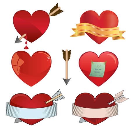 Set of vector hearts and arrows for holidays. Holliday objects for St. Valentine's day and loving cardsのイラスト素材