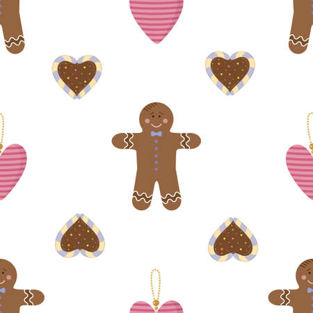 Vector graphic holiday seamless pattern with christmas toys on a white backgroundのイラスト素材