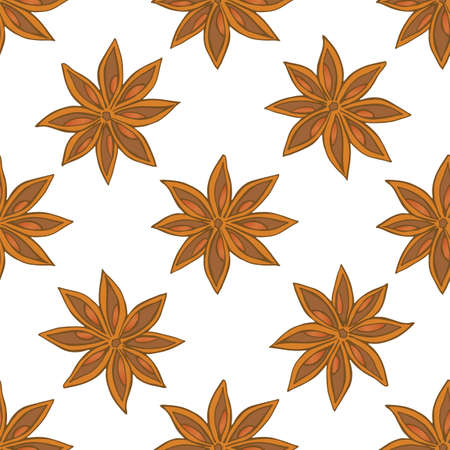 Vector graphic spices collection. Seamless pattern with hand drawn illicium on a white backgroundのイラスト素材