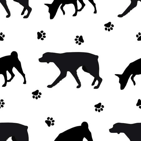 Vector graphic seamless pattern with dogs silhouettes on a white backgroundのイラスト素材