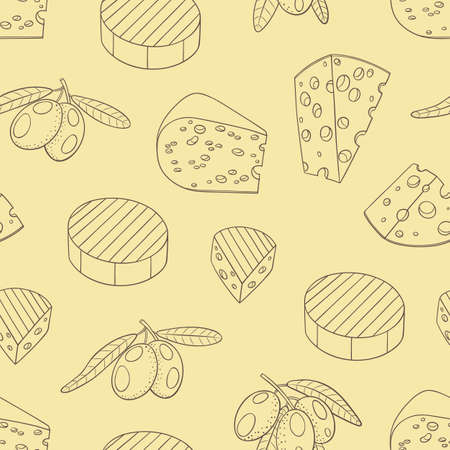 Vector graphic seamless pattern with cheese and olives on a light backgroundのイラスト素材
