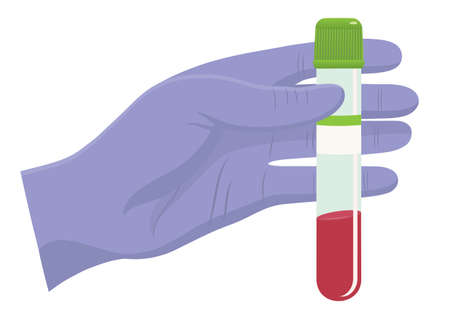 Vector medicinal illustration with hand and test tube on a white backgroundのイラスト素材